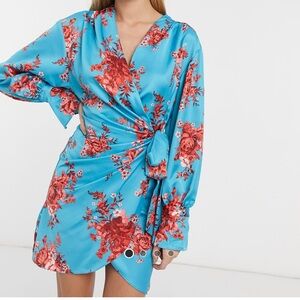 ASOS Blue Floral Wrap Dress
